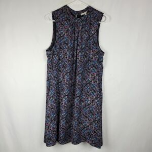 DR2 Black Pink Floral Sleeveless Lined Below Knee Sheath Dress Women's Large